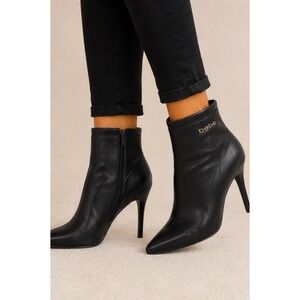 Bebe Women's Ankle Boots Size 8 Black Faux Leather Heels